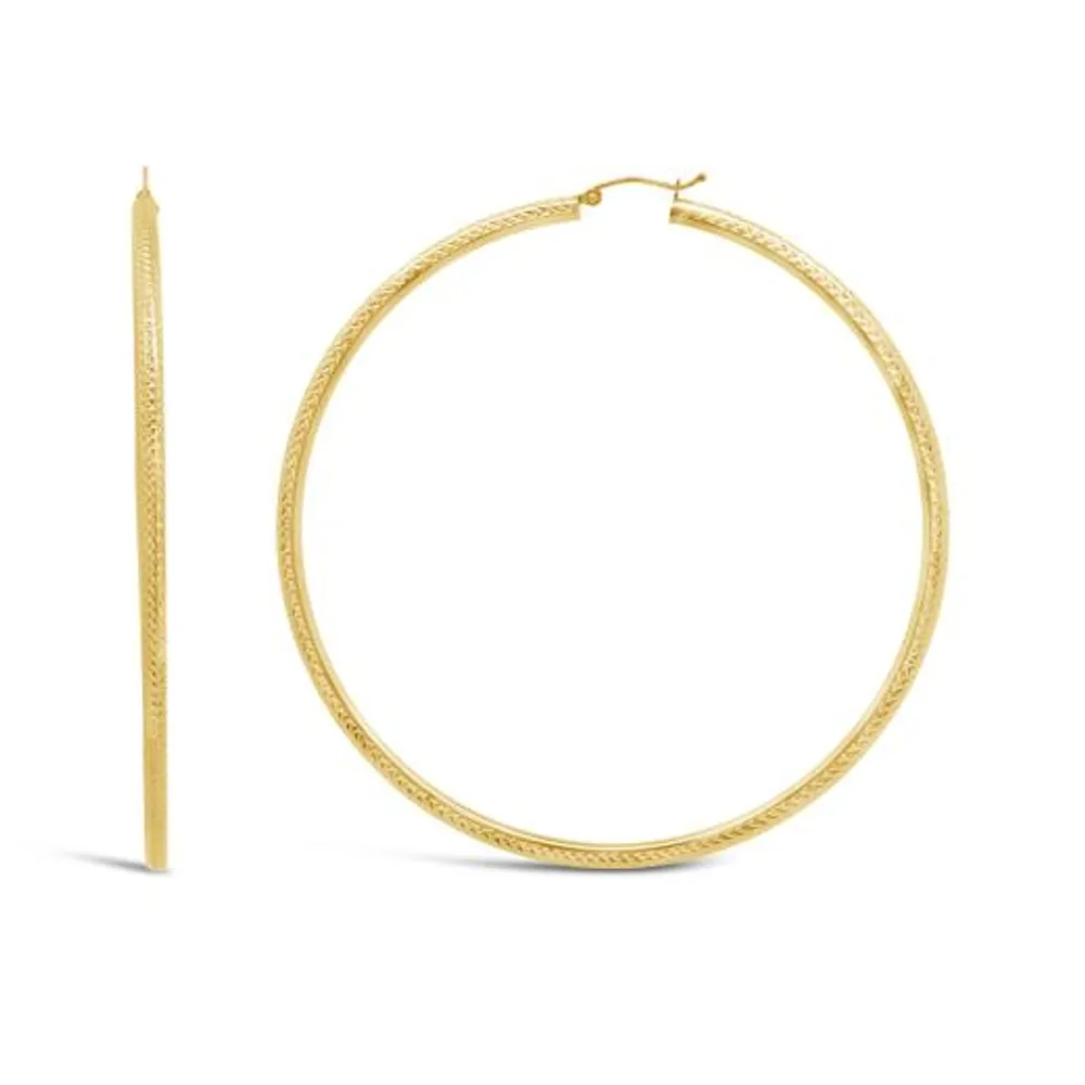 10K Yellow Gold 3x80mm Extra Large Hoop Earrings