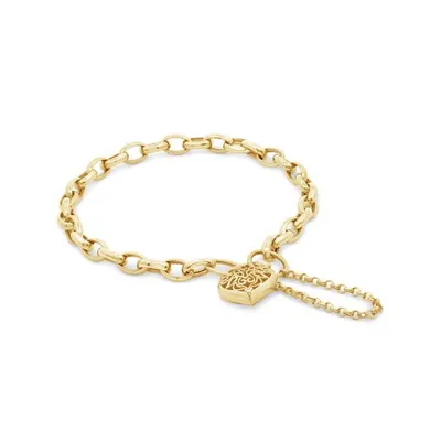 10K Yellow Gold 7.5" Paperclip Link Bracelet with Heart Lock