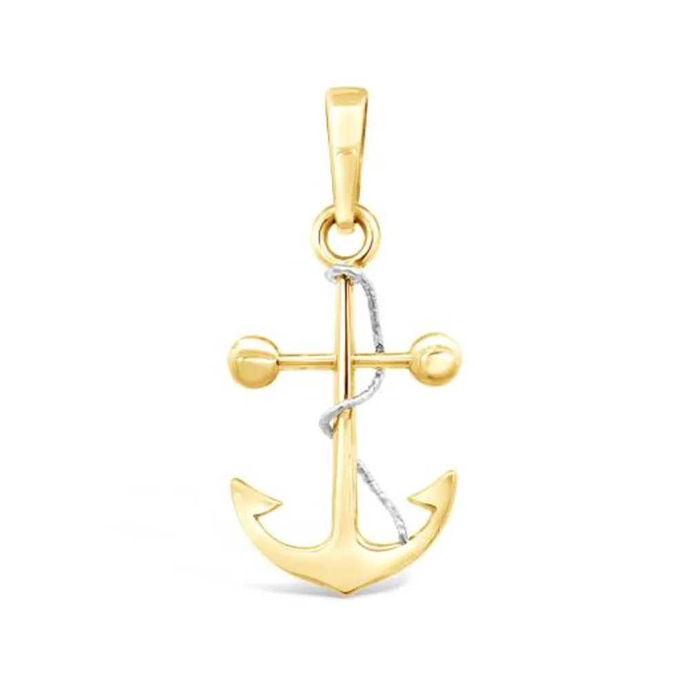 10K Yellow & White Gold Anchor Pendant (Chain Not Included)