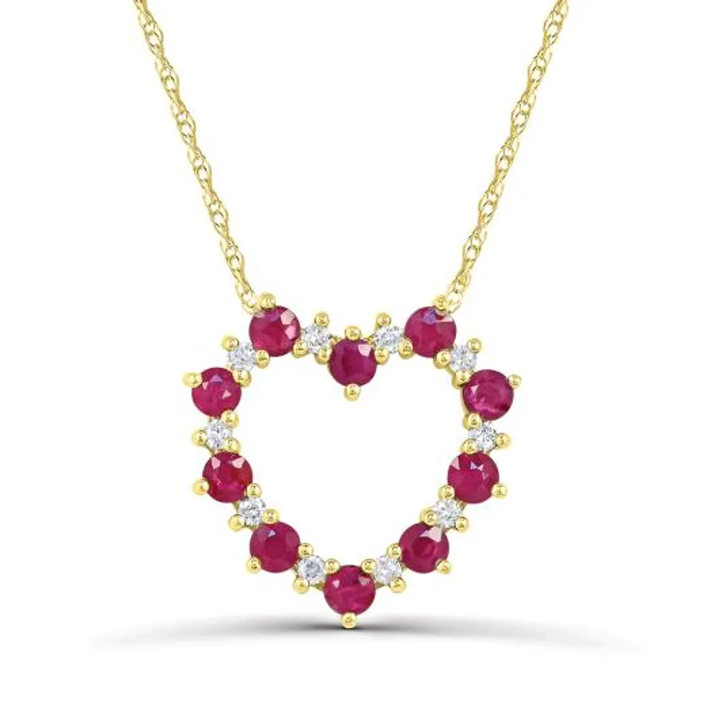 14K Yellow Gold Ruby and Diamond Heart Pendant