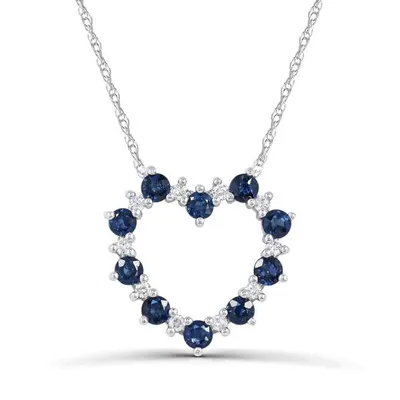14K White Gold Sapphire and Diamond Heart Pendant