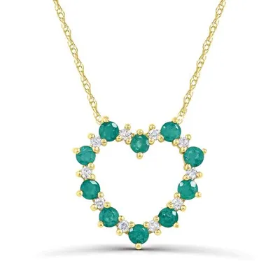 14K Yellow Gold Emerald and Diamond Heart Pendant