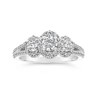 14K White Gold 1.20CTW Diamond Three-Stone Ring