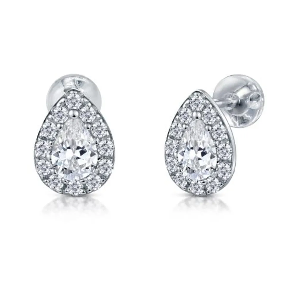 Sterling Silver Cubic Zirconia Pave Pear Stud Earring