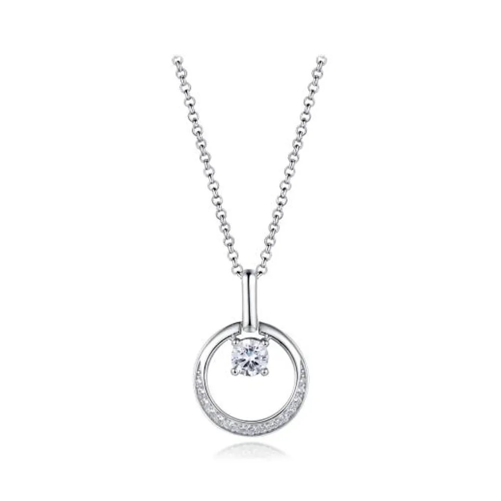 Sterling Silver Cubic Zirconia Circle 19" Pendant