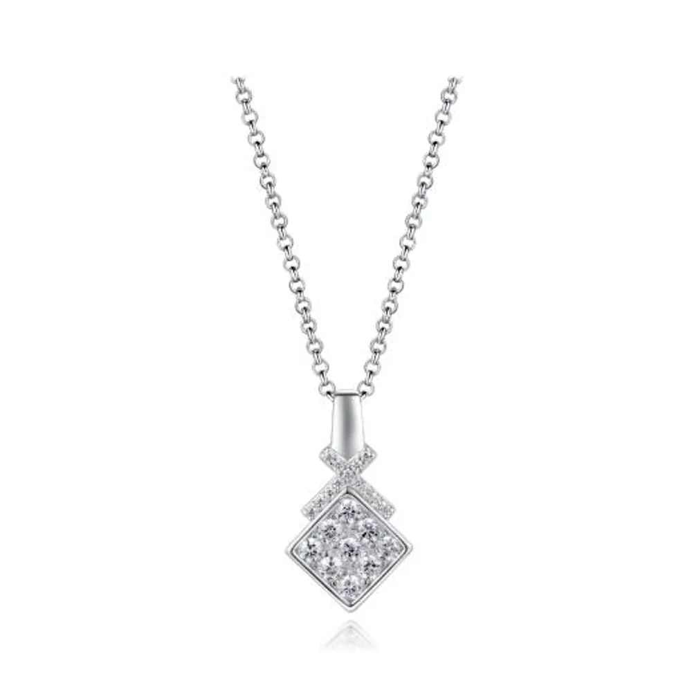 Sterling Silver Cubic Zirconia Geometric 19" Pendant