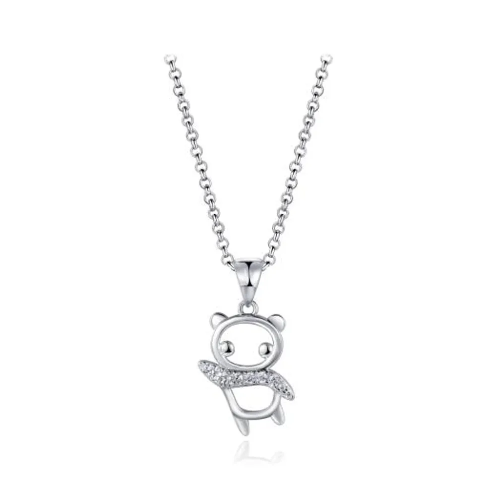 Sterling Silver Cubic Zirconia Panda 19" Pendant