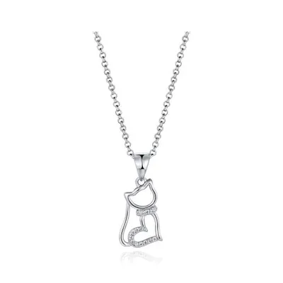 Sterling Silver Cubic Zirconia Cat 19" Pendant