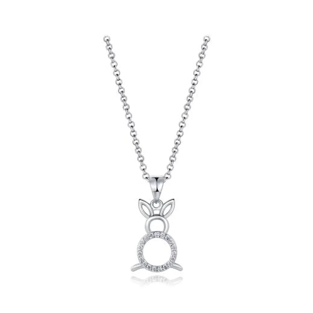 Sterling Silver Cubic Zirconia Rabbit 19" Pendant