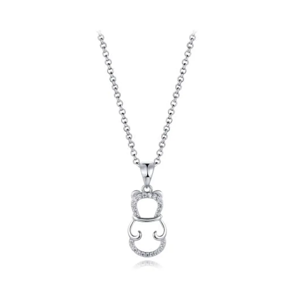 Sterling Silver Cubic Zirconia Bear 19" Pendant