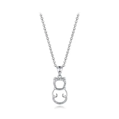 Sterling Silver Cubic Zirconia Bear 19" Pendant