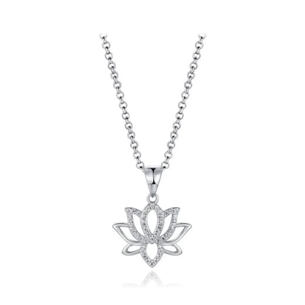 Sterling Silver Cubic Zirconia Lotus 19" Pendant