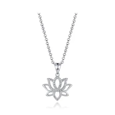 Sterling Silver Cubic Zirconia Lotus 19" Pendant