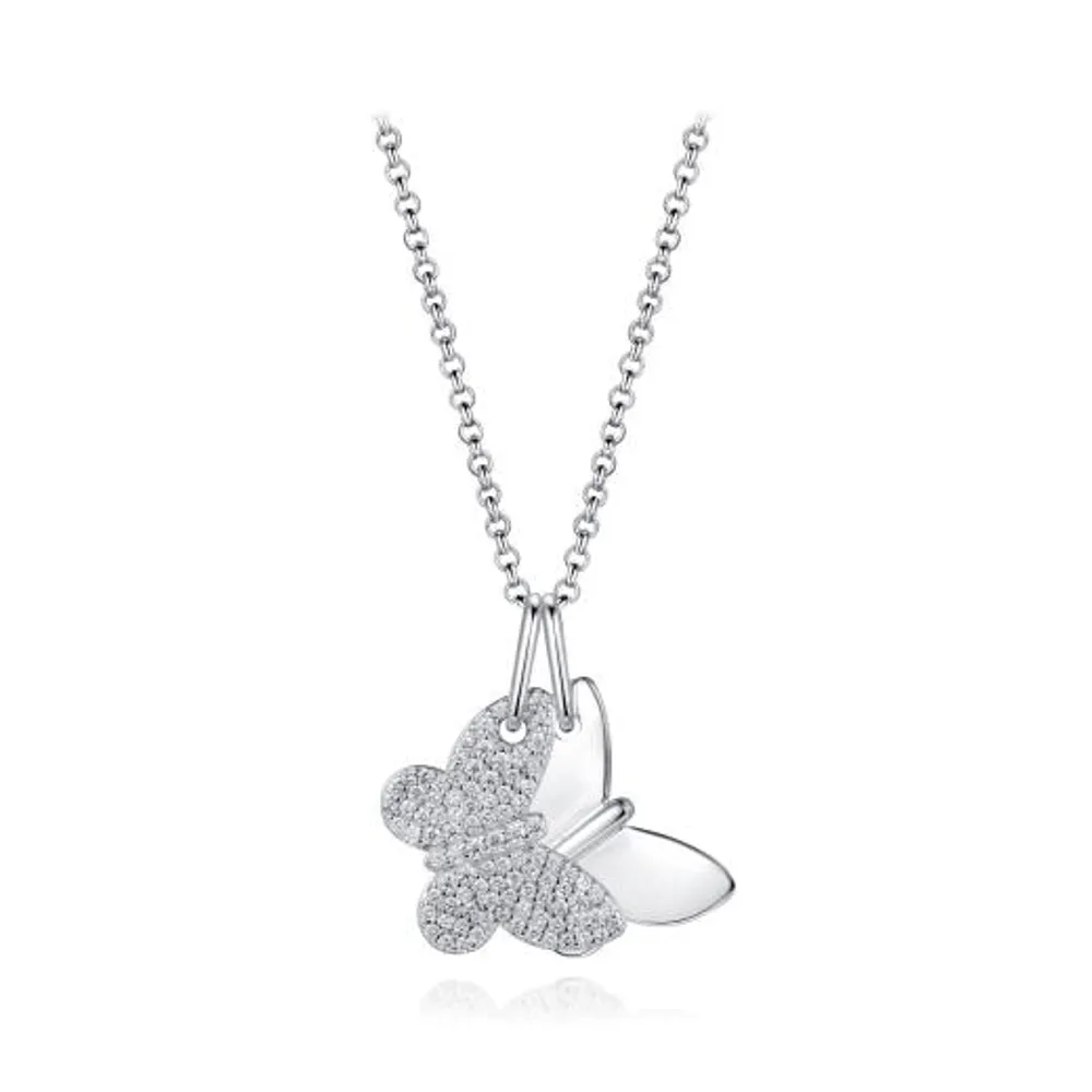 Sterling Silver Cubic Zirconia Butterfly 19" Pendant