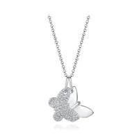 Sterling Silver Cubic Zirconia Butterfly 19" Pendant