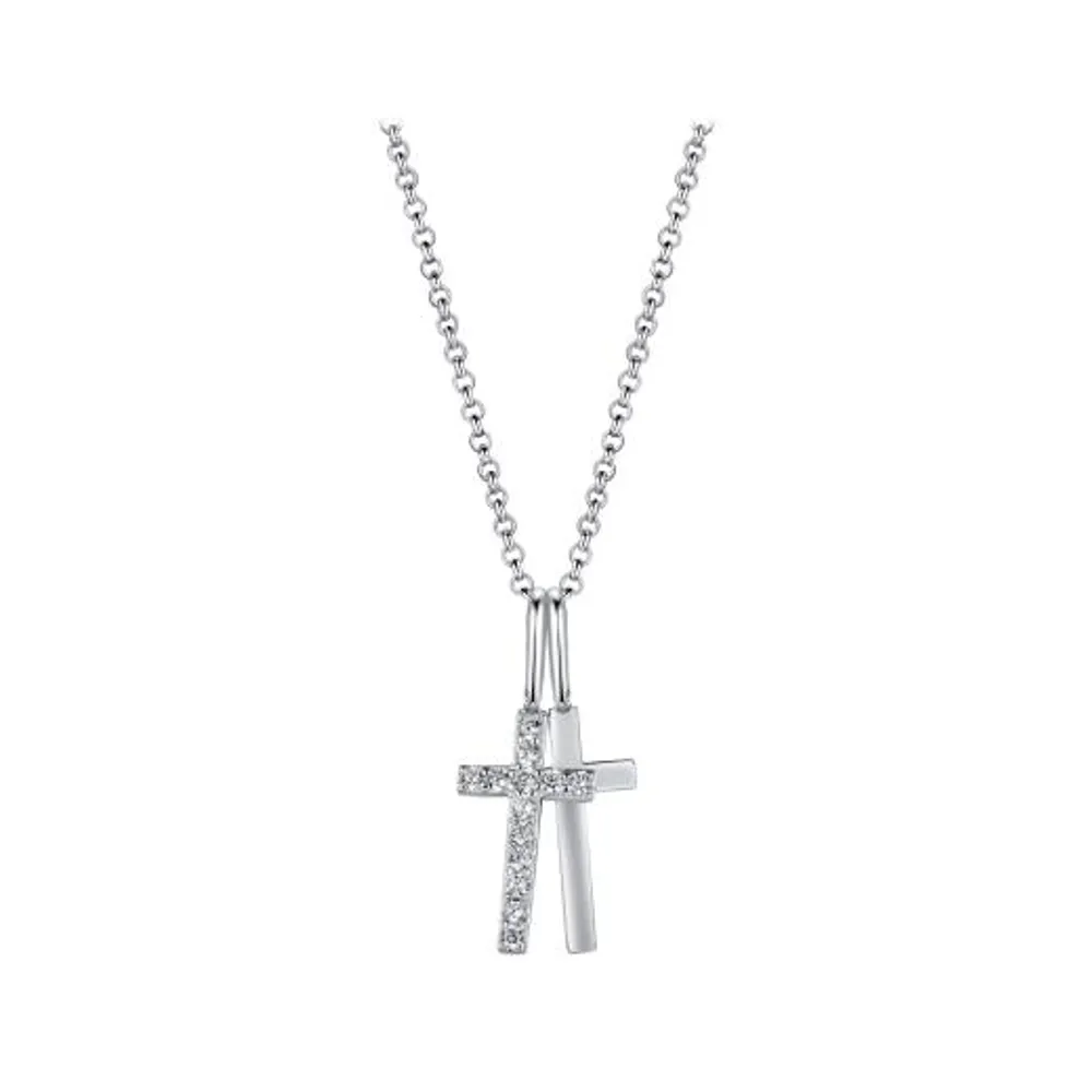 Sterling Silver Cubic Zirconia Cross 19" Pendant