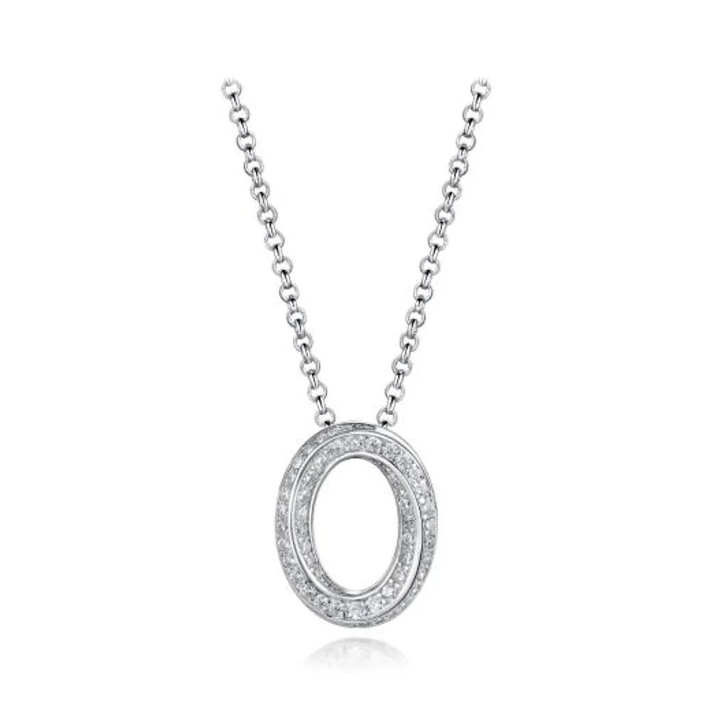 Sterling Silver Cubic Zirconia Oval Twisted 19" Pendant