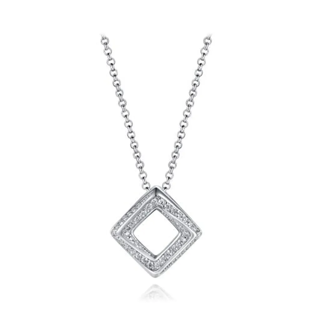 Sterling Silver Cubic Zirconia Square Twisted 19" Pendant