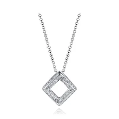 Sterling Silver Cubic Zirconia Square Twisted 19" Pendant