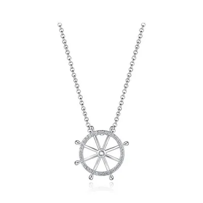 Sterling Silver Cubic Zirconia Ship Wheel 19" Pendant