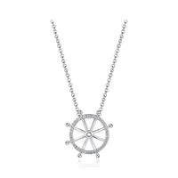 Sterling Silver Cubic Zirconia Ship Wheel 19" Pendant