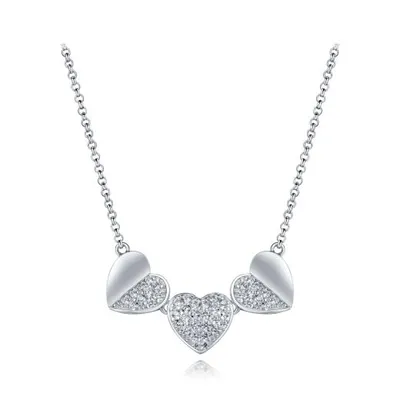 Sterling Silver Cubic Zirconia Triple Heart 19" Necklace