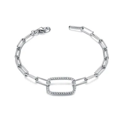 Sterling Silver Cubic Zirconia Square Link 7" Bracelet