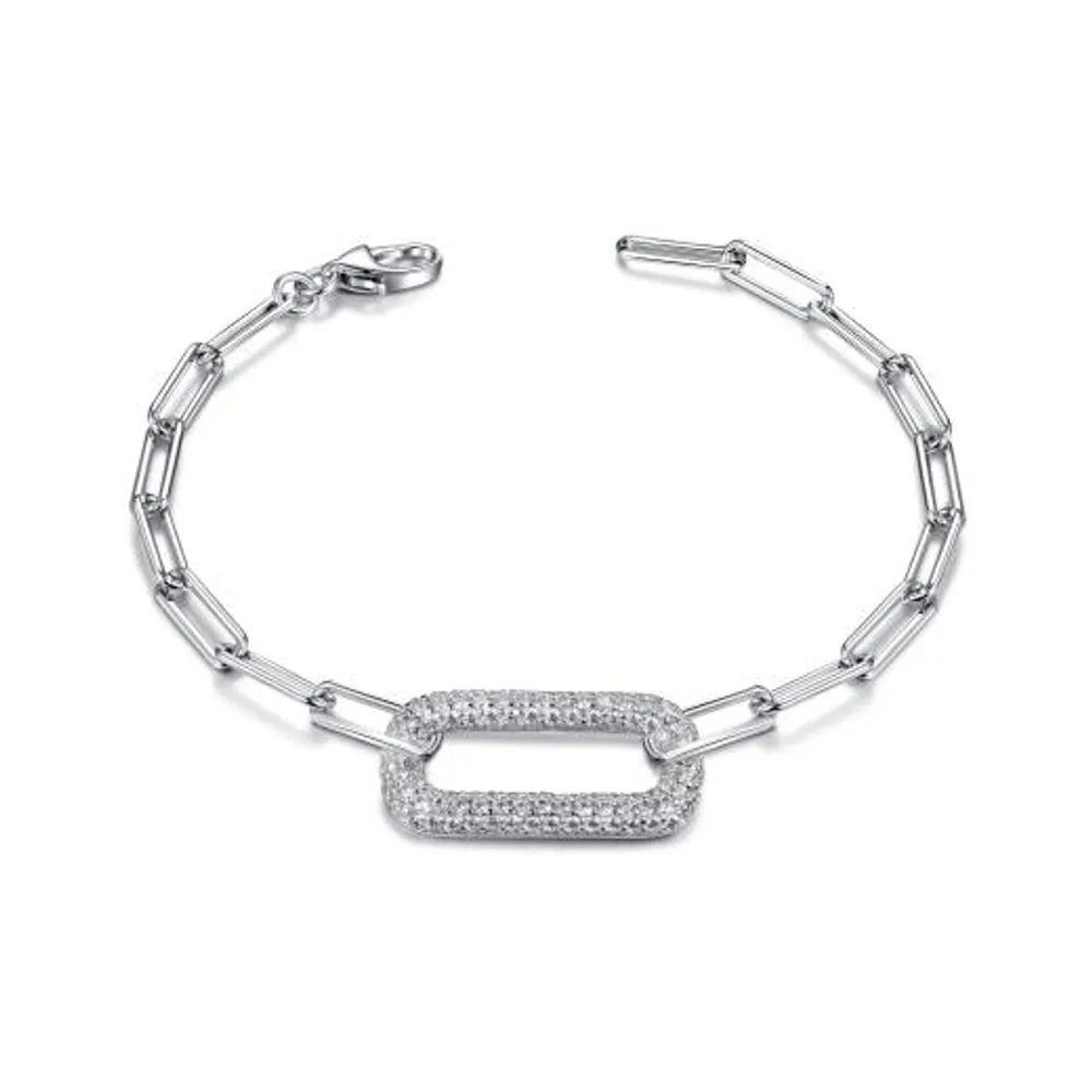 Sterling Silver Cubic Zirconia Geometric 7" Bracelet