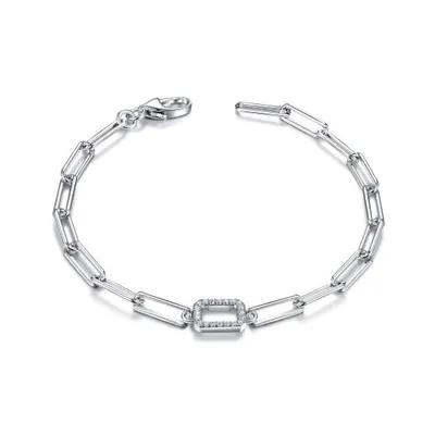 Sterling Silver Cubic Zirconia Rectangle Link 7" Bracelet