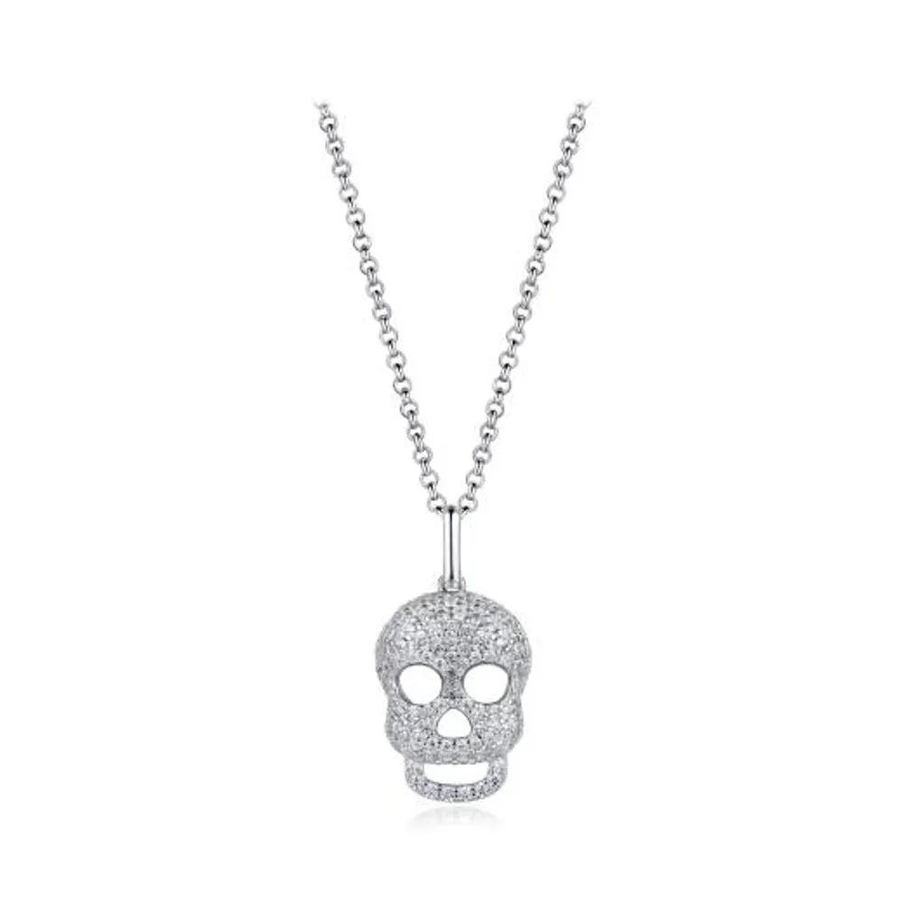 Sterling Silver Cubic Zirconia Skull 19" Pendant