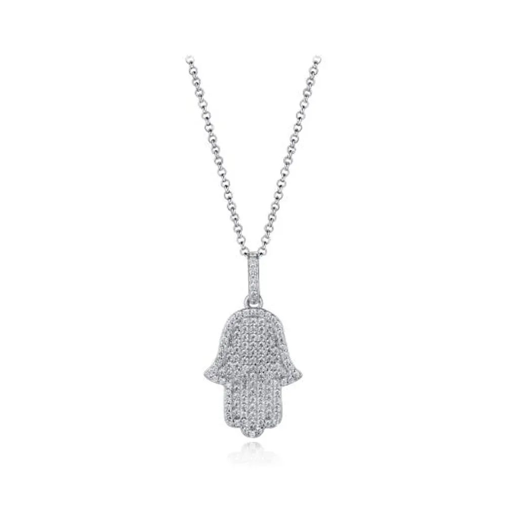 Sterling Silver Cubic Zirconia Hamsa 19" Pendant