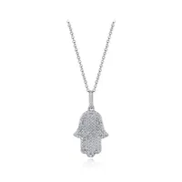 Sterling Silver Cubic Zirconia Hamsa 19" Pendant