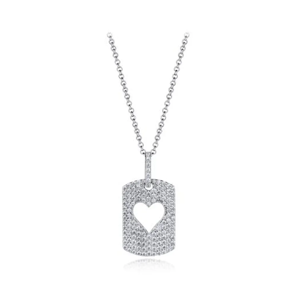 Sterling Silver Cubic Zirconia Heart Tag 19" Pendant