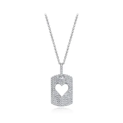 Sterling Silver Cubic Zirconia Heart Tag 19" Pendant