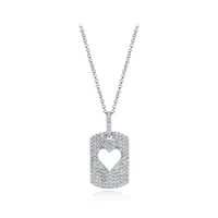 Sterling Silver Cubic Zirconia Heart Tag 19" Pendant