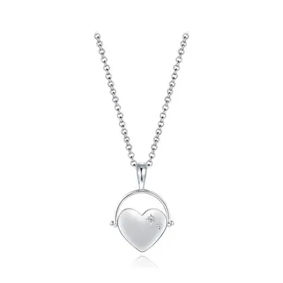 Sterling Silver Cubic Zirconia Spinning Heart 19" Pendant