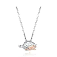 Sterling Silver Rose Plated Cubic Zirconia Turtle 19" Pendant