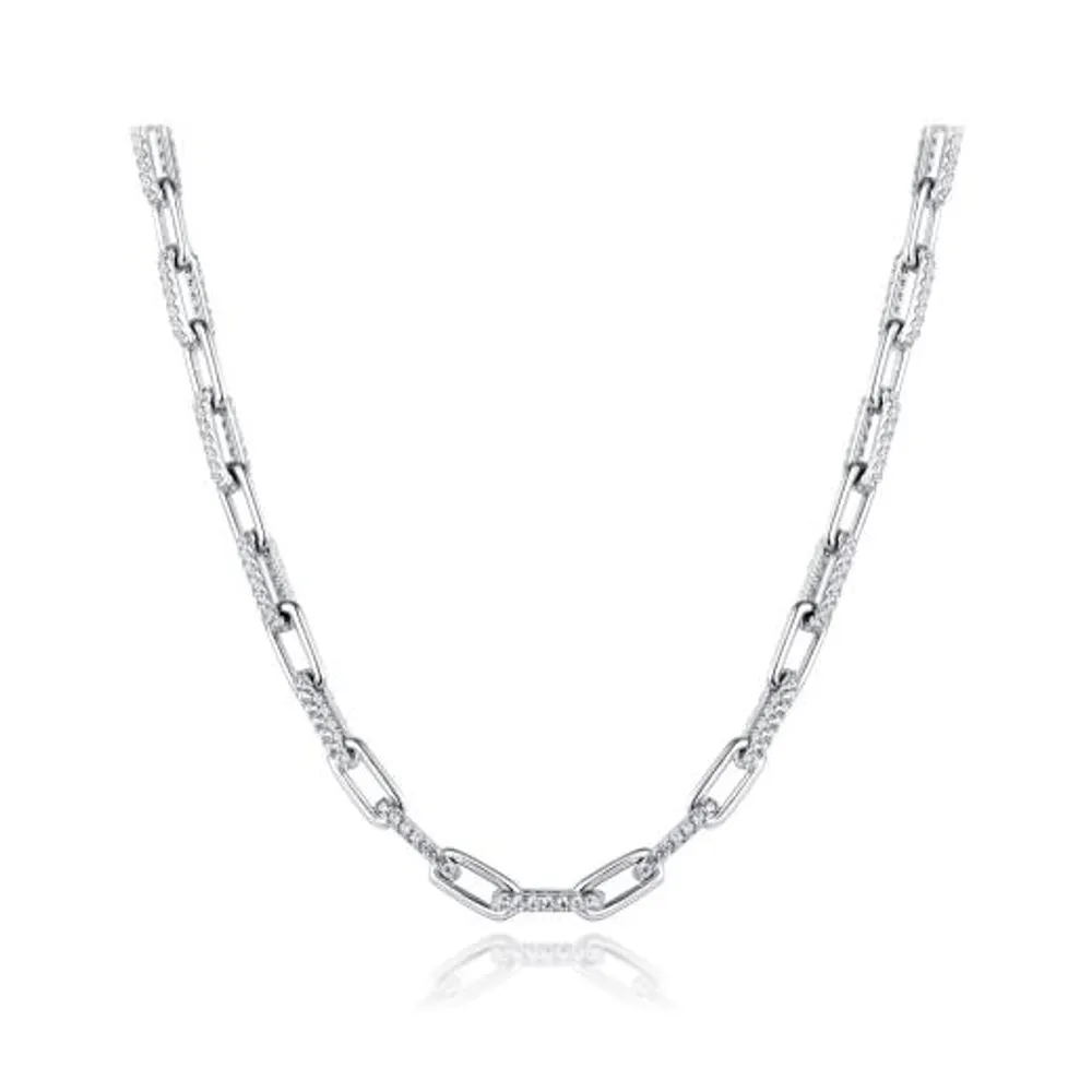 Sterling Silver 18" Cubic Zirconia Paperclip Link Necklace