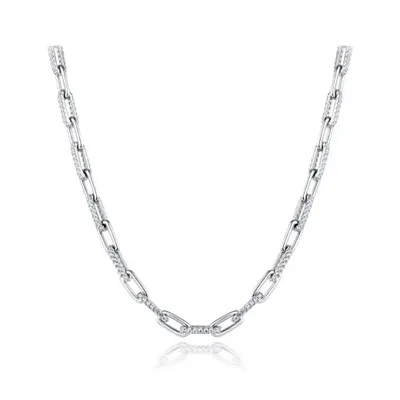 Sterling Silver 18" Cubic Zirconia Paperclip Link Necklace
