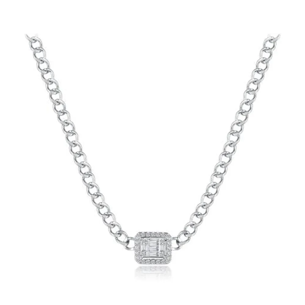 Sterling Silver 16.5" Cubic Zirconia Choker Necklace