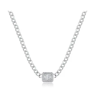 Sterling Silver 16.5" Cubic Zirconia Choker Necklace