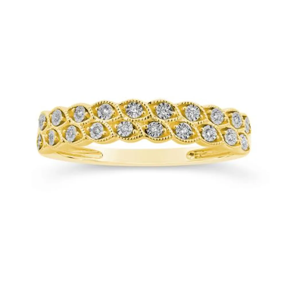 10K Yellow Gold Double Row Diamond Stacking Ring