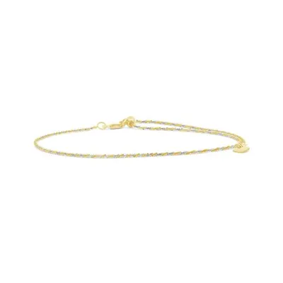 10K Yellow & White Gold 1.3mm Adjustable 11" Sparkle Anklet