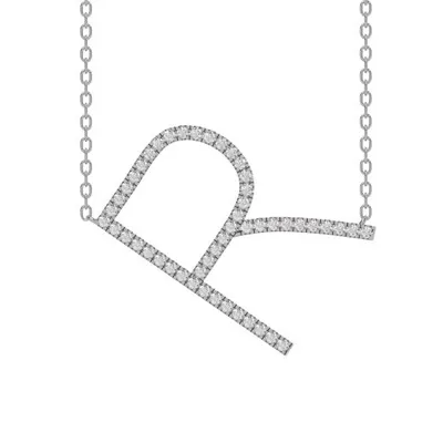 New Brilliance Sterling Silver Lab Grown 0.75CTW Diamond Initial "R" Necklace