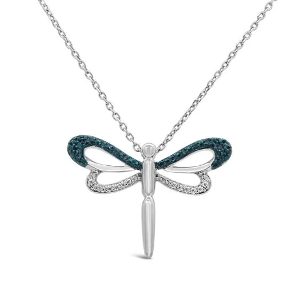 Sterling Silver Blue & White Diamond Dragonfly Pendant