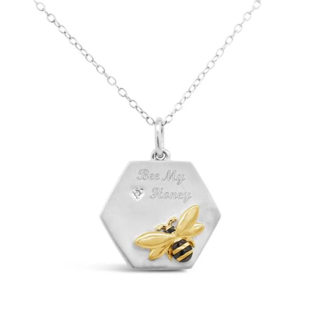 Bella Moda Sterling Silver Yellow Gold Plated Diamond 'Bee My Honey' Pendant