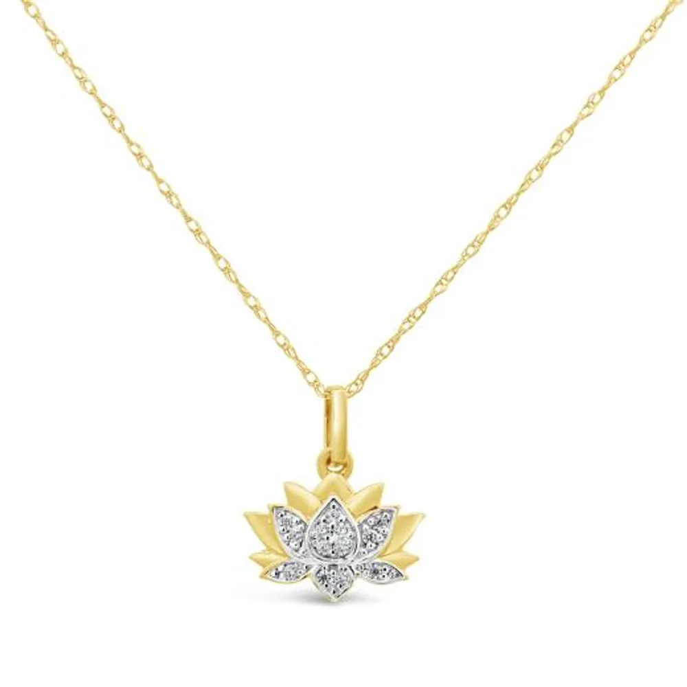 10K Yellow Gold Diamond Lotus Flower Pendant