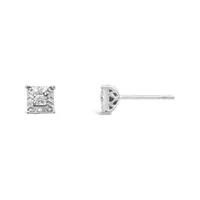 Sterling Silver Diamond Square Shape Stud Earrings