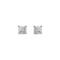Sterling Silver Diamond Square Shape Stud Earrings