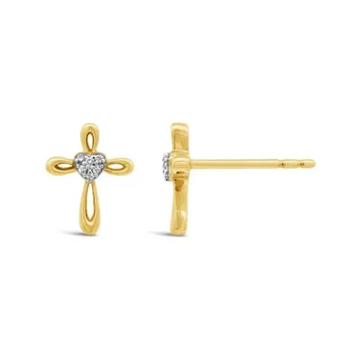 10K Yellow Gold Diamond Cross Earrings